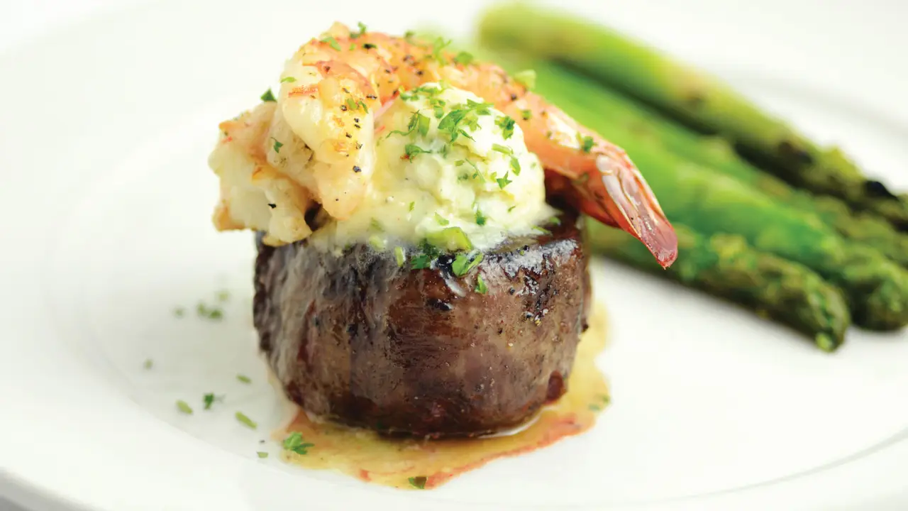 Connors Filet Scampi Style with Grilled Asparagus - Connors  Steak & Seafood - Cool Springs, Franklin, TN