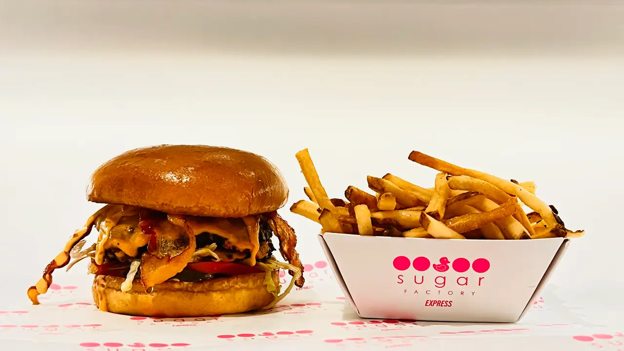 Bacon Cheese Burger & Side of Skinny Fries Bacon Cheese Burger & Side of Skinny Fries - Sugar Factory Express - Mall of America, Bloomington, MN