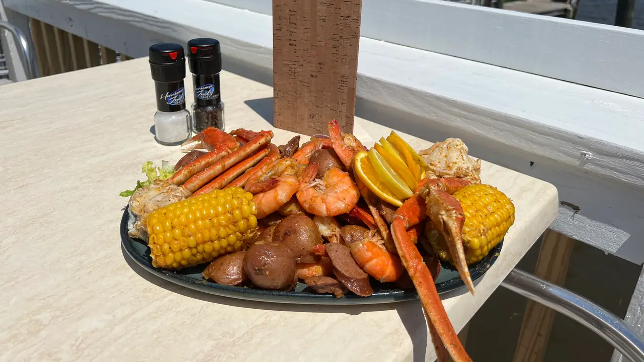 Low country seafood boil over the water  - Hurricane Juel's Restaurant, Little River, SC
