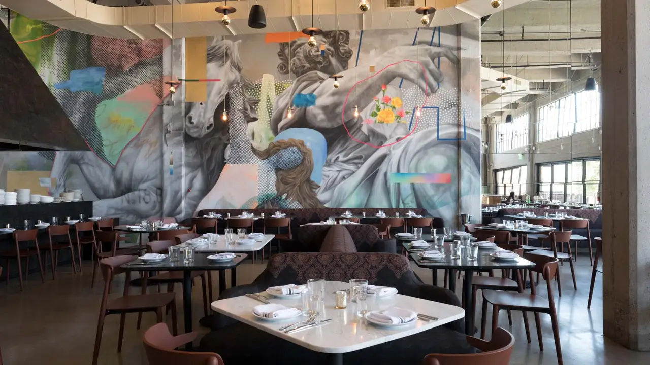 main dining room featuring mural by Cyrcle - Rossoblu, Los Angeles, CA