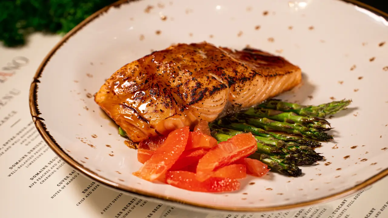 Baked Atlantic Salmon with Balsamic Glaze - Cafe-Boutique PIANO, Winter Park, FL