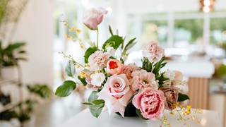 Bouquet at table photo