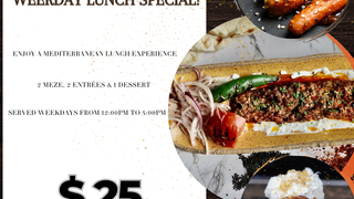 25$ weekday special 2 mezze 1 main and desert foto