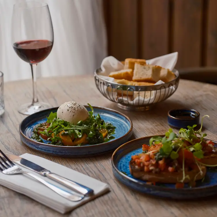 Burrata Cheese, Heritage Tomatoes, Basil Pesto & Bruschetta, Tomatoes & Pesto - 64 Old Compton St, London, Greater London