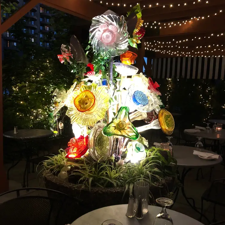 outdoor patio dining at night - Adelle's, Wheaton, IL