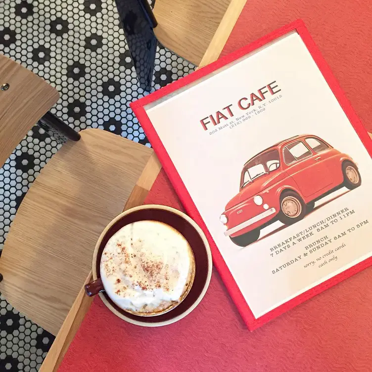Menu with Hot Latte - Fiat Cafe, New York, NY