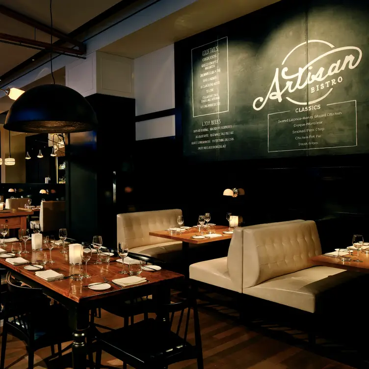 Artisan Bistro dining room with booths and tables. - Artisan Bistro, Boston, MA