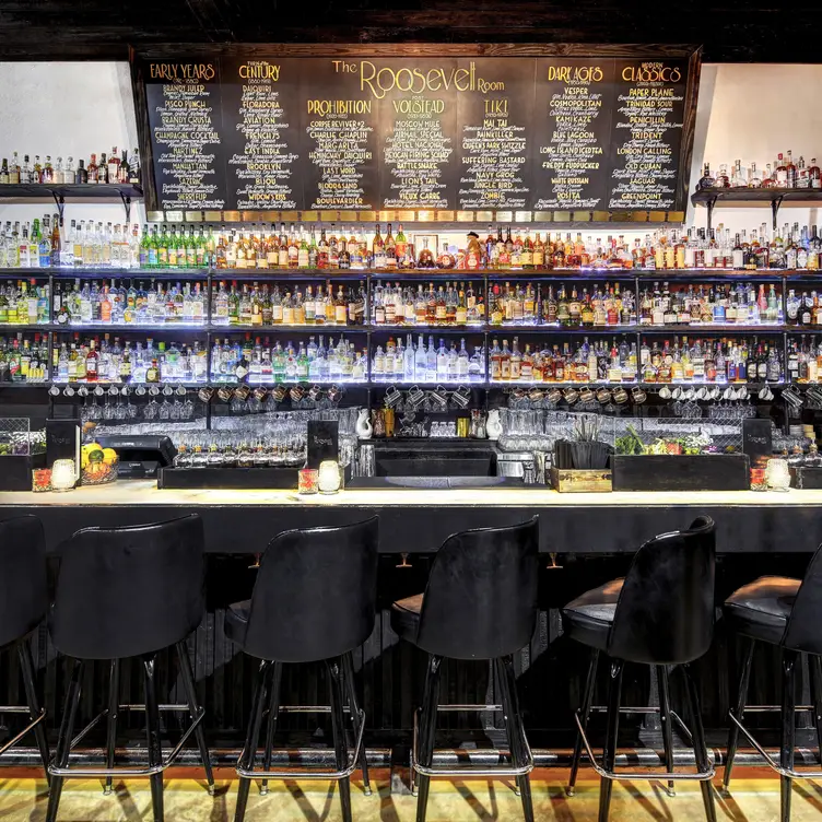 The extensive RR backbar features 500+ bottles. - The Roosevelt Room, Austin, TX