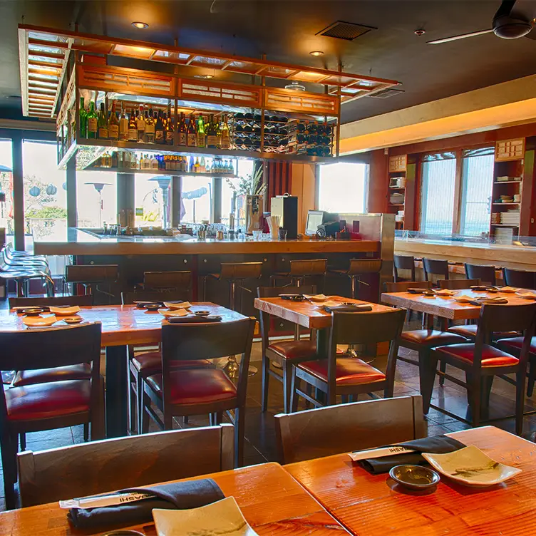 Open terrace, sushi bar, sake bar &amp; dining tables. - Shimbashi Izakaya, Del Mar, CA