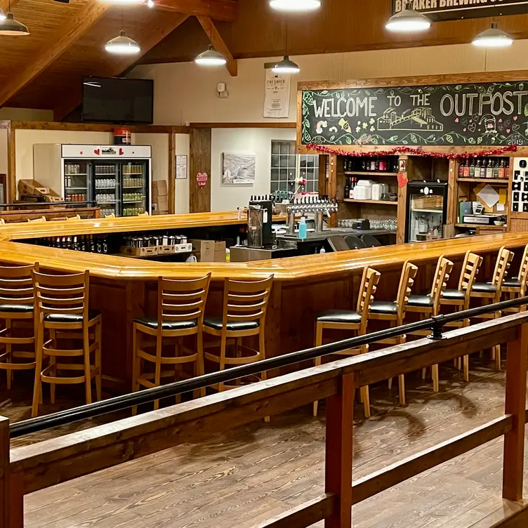 Large horseshoe shaped bar decorated for holidays - Breaker Brewing Outpost - Archbald PA Archbald