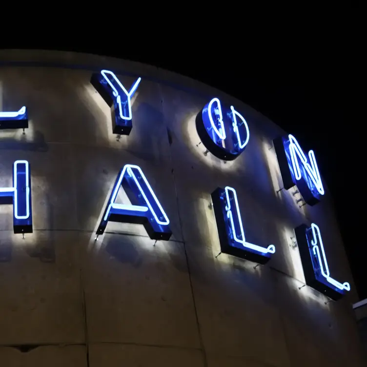 Exterior neon lights at night - Lyon Hall, Arlington, VA