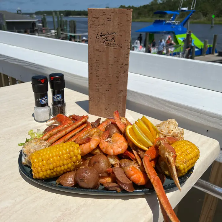 Low country seafood boil over the water  - Hurricane Juel's Restaurant SC Little River