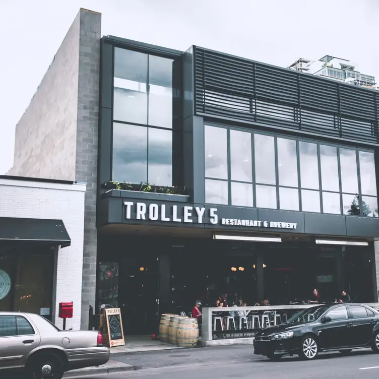 Round of beers at the bar - Trolley 5 Brewpub, Calgary, AB