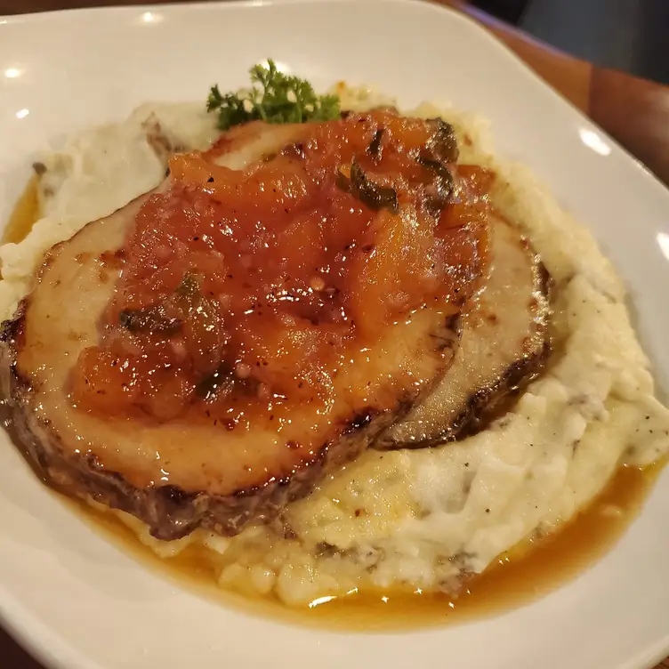 Pork Ribeye, Fresh Peach Chutney, Garlic red mash! - Joe Tony's Bourbon Steak, New Philadelphia, OH