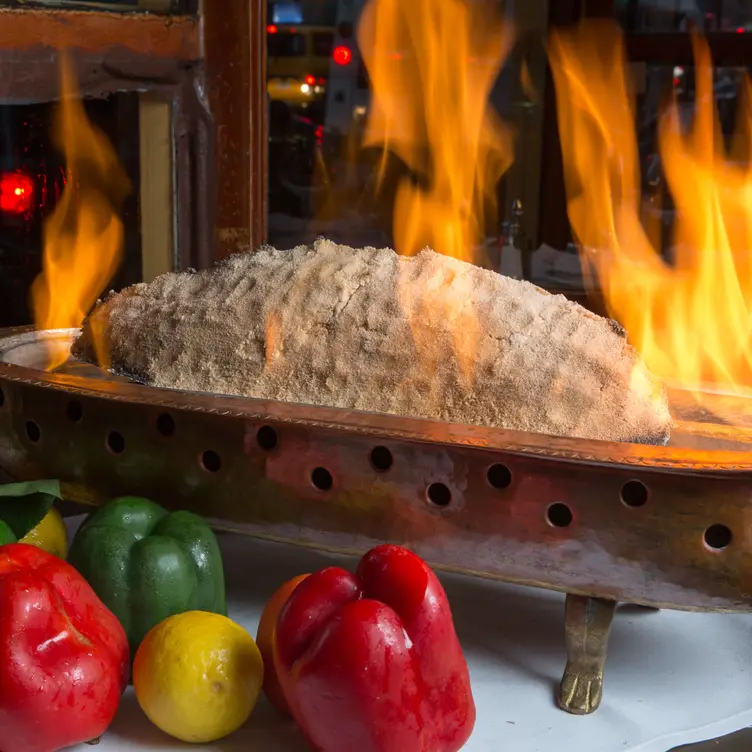 Salt baked branzino on fire - A La Turka Restaurant, New York, NY