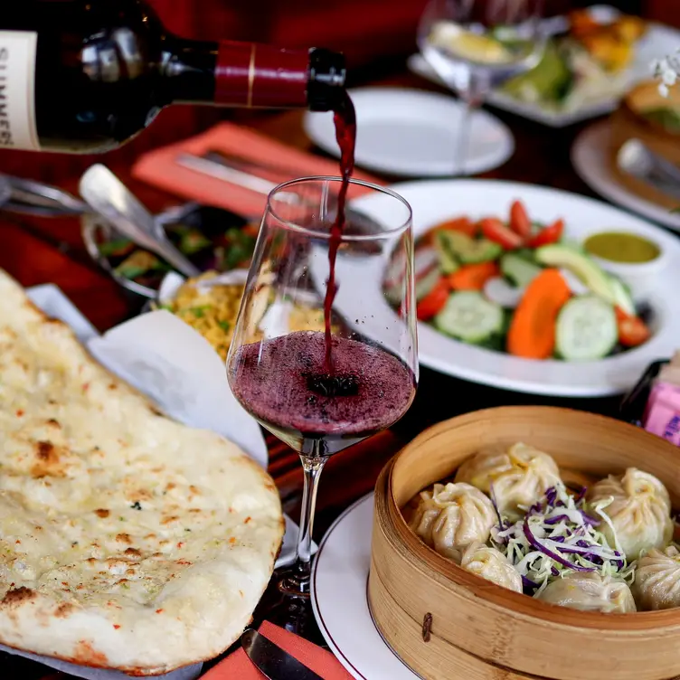 Momo, Green Salad, Naan &amp; Glass of red wine - Yeti Indian Cuisine Restaurant, Glen Ellen, CA