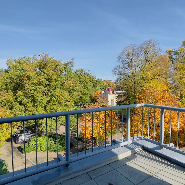 Blick auf den Stadtpark von der Terrasse der Suite - Hotel Restaurant Kaisergarten, Neuenrade, NW