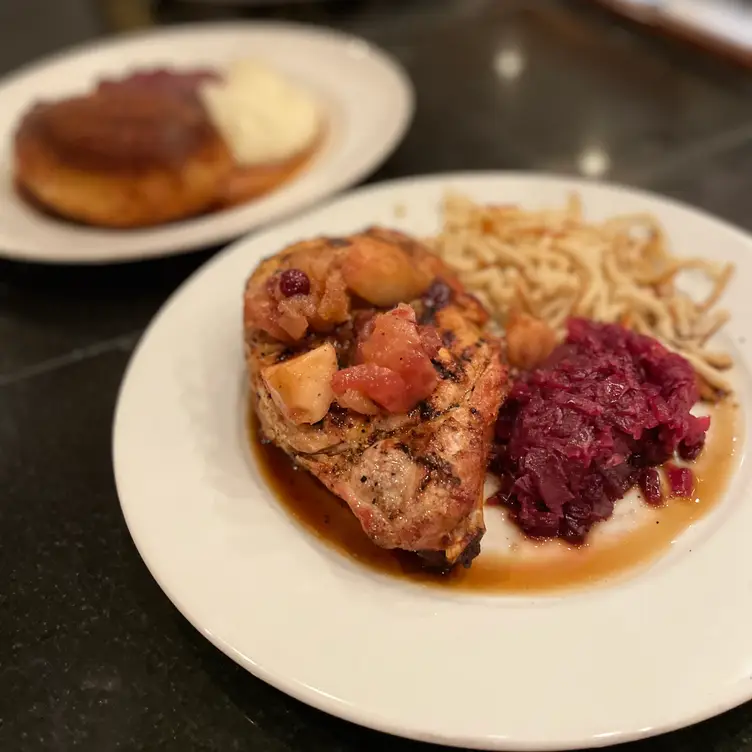 Grilled Pork Chop, Spaetzle, Red Cabbage, Apples - Alfred's Restaurant SC Hilton Head Island