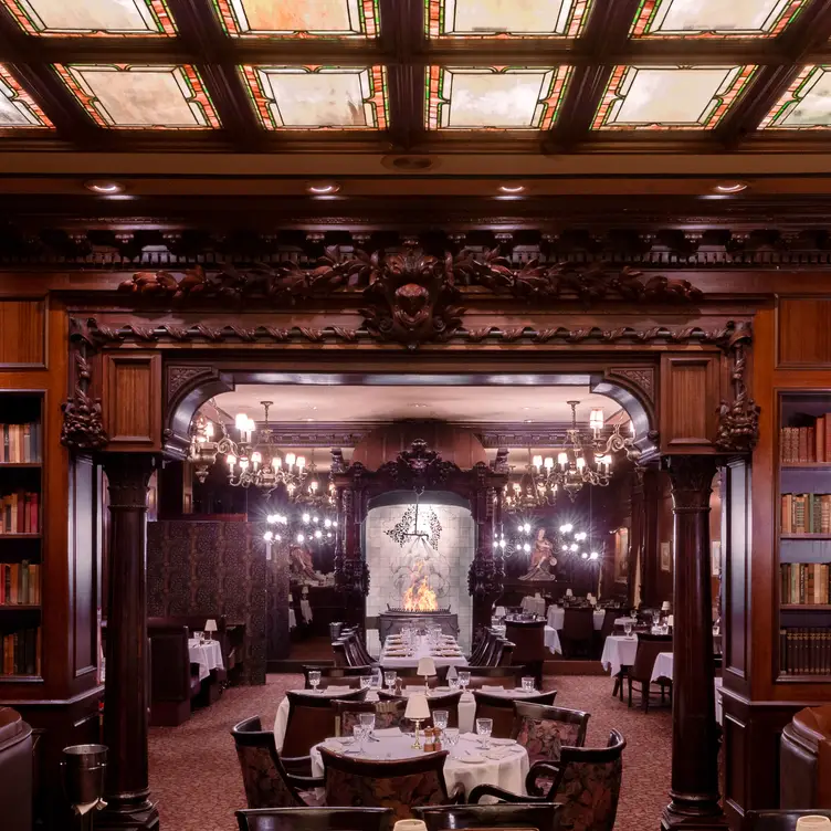 Stained Glass Ceiling, Wooden Interior, Bookshelf - Hy's Steak House - Waikiki, Honolulu, HI