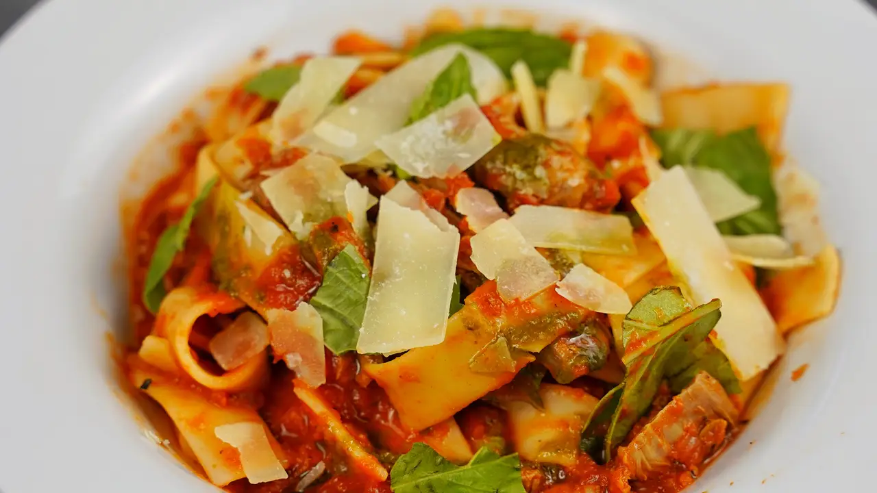 lamb leg with pappardelle topped with  parmesan  - Fusion 59 Eatery + Mixology, Houston, TX