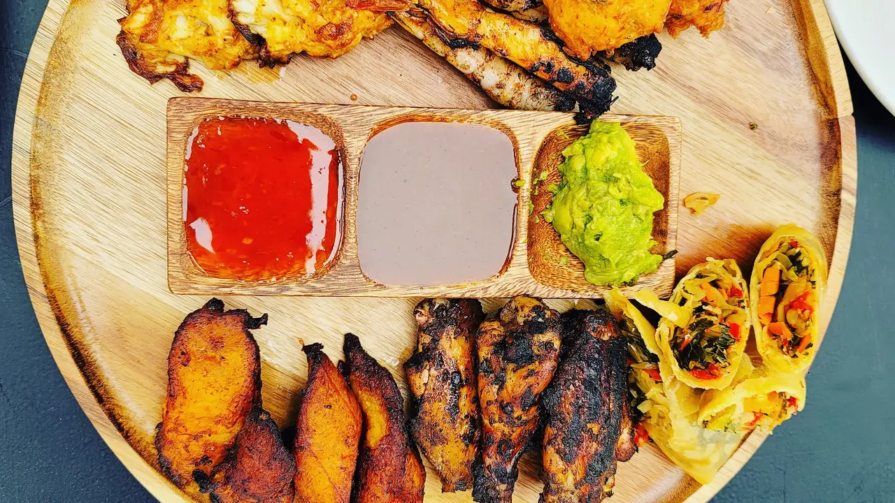 SharkBar Sampler, mini crab cake, jerk wings, etc  - DenzelSharkBarGrill, Baltimore, MD