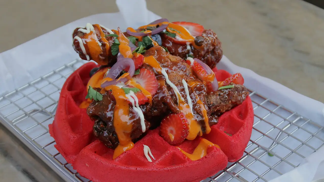 Red Velvet Wings &amp; Waffles - Piece of Jerk, London, United Kingdom