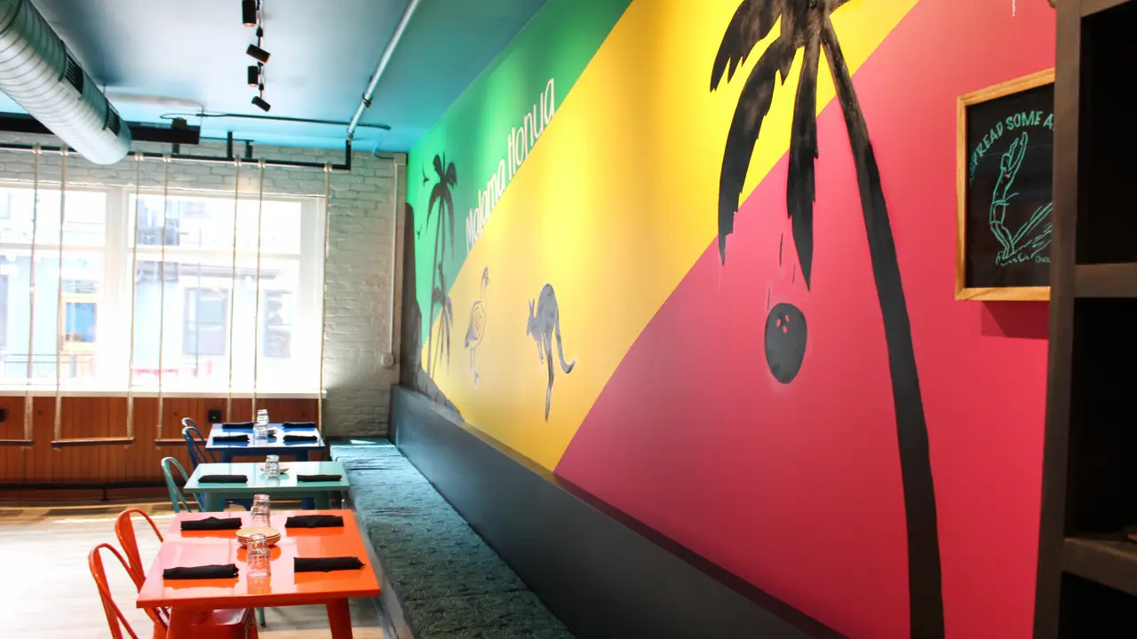 Banquet, colorful tables, and swing seats - Onolicious Hawaii，OHCincinnati