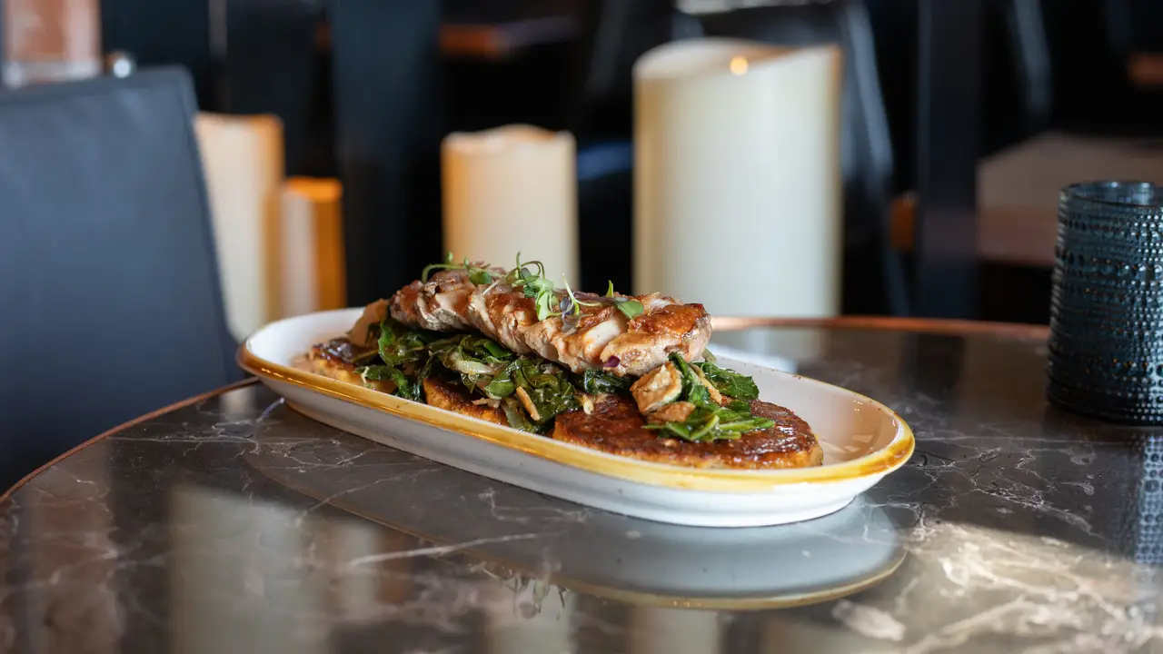 cast iron duck breast with jalapeno corn fritters - Copper & Sage Camelback, Phoenix, AZ