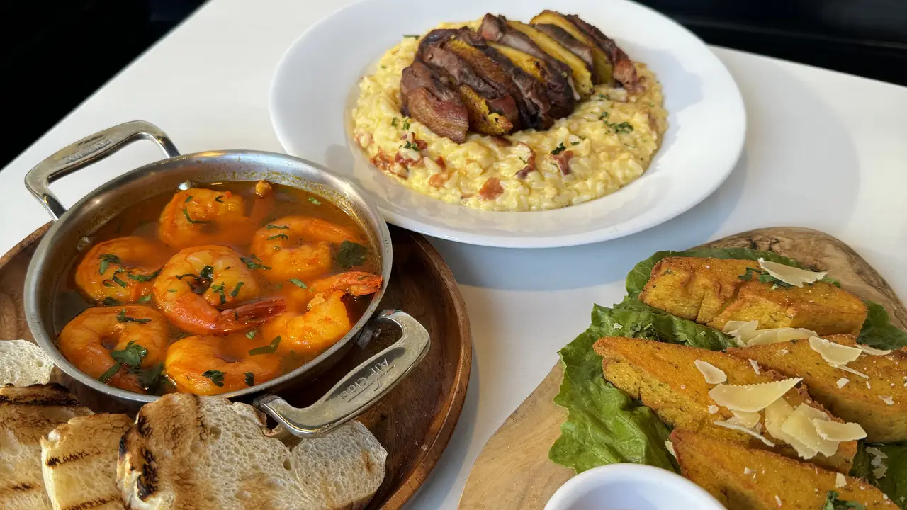 Garlic Shrimp, Filet Mignon Risotto, Fried Polenta - Cana Bar & Lounge, Bridgeport, CT
