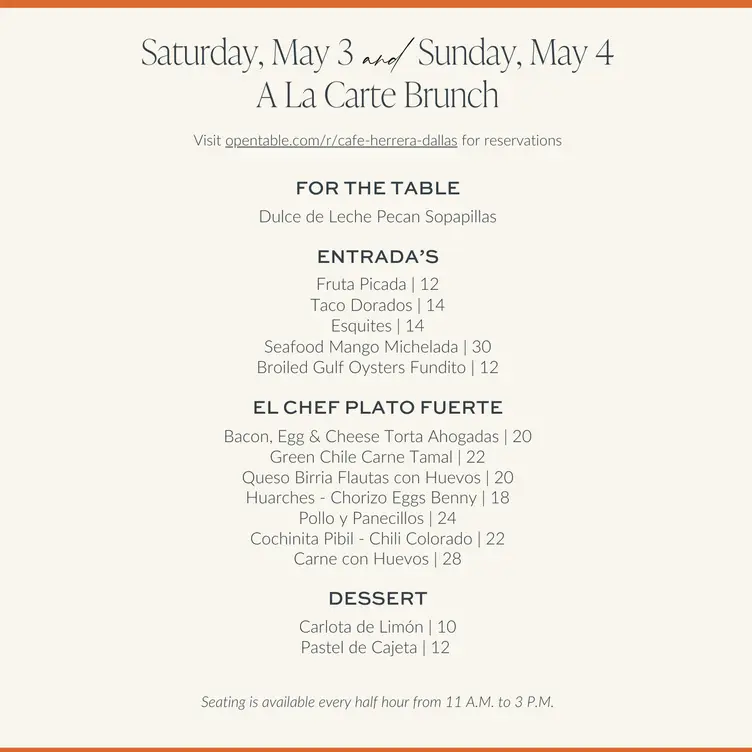 Cinco de Mayo Brunch Menu - Cafe Herrera, Dallas, TX