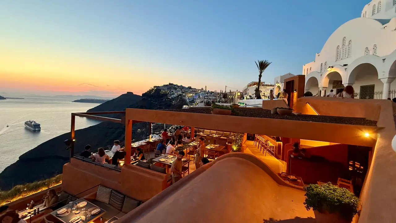Gorgeous caldera views from every table - Rizes Gastro Taverna Santorini, Fira, Cyclades