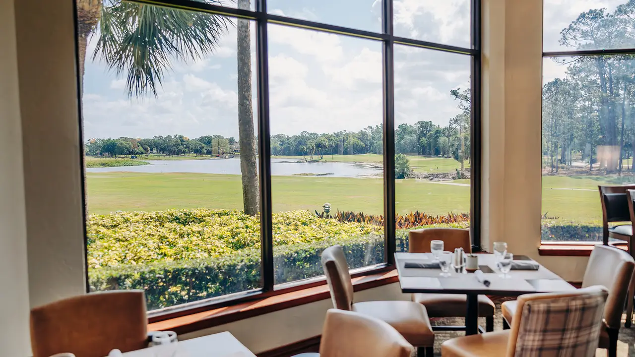 View of golf course from inside restaurant - Nicker's Clubhouse, Howey-in-the-Hills, FL
