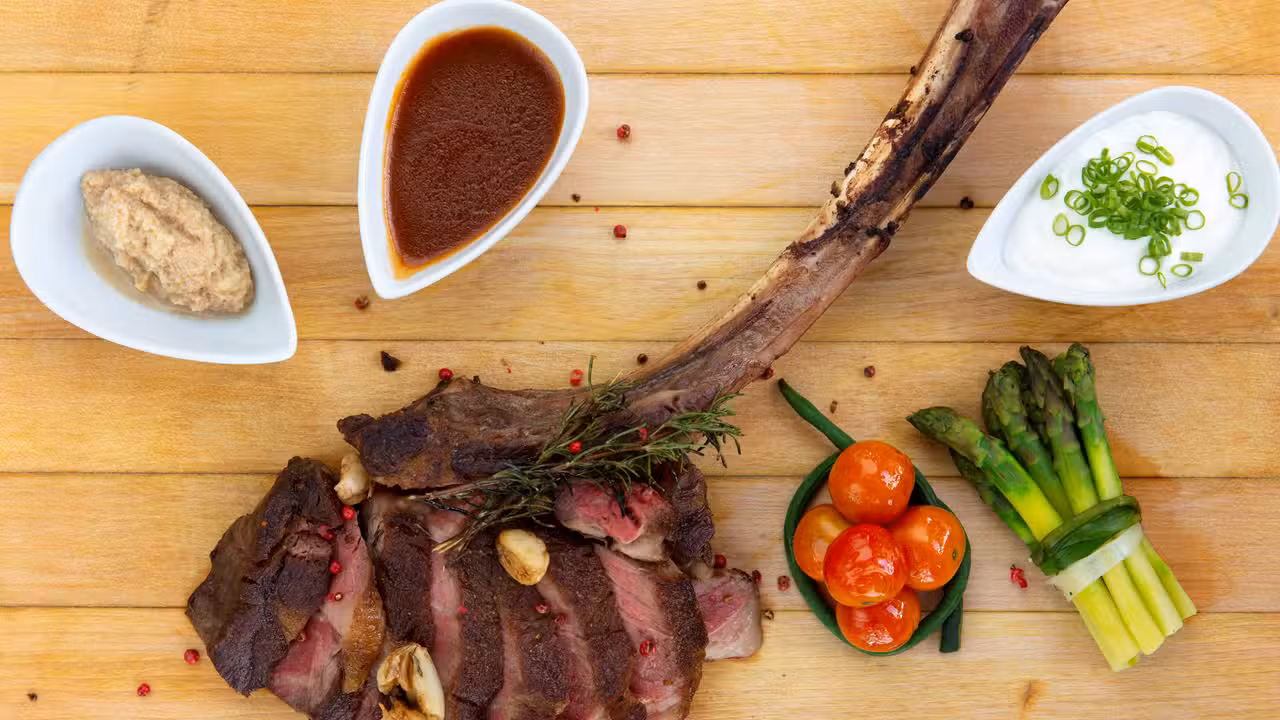 Grilled Tomahawk Steak - Upper Deck Restaurant, Labrelotte Bay, Saint Lucia