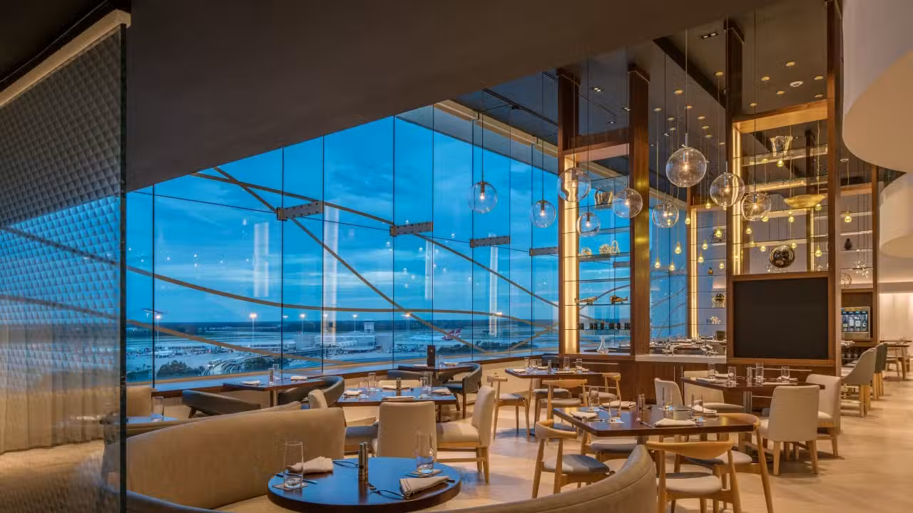 Floor to ceiling views at Hemisphere Restaurant - Hemisphere Restaurant at Hyatt Regency Orlando Airport, Orlando, FL