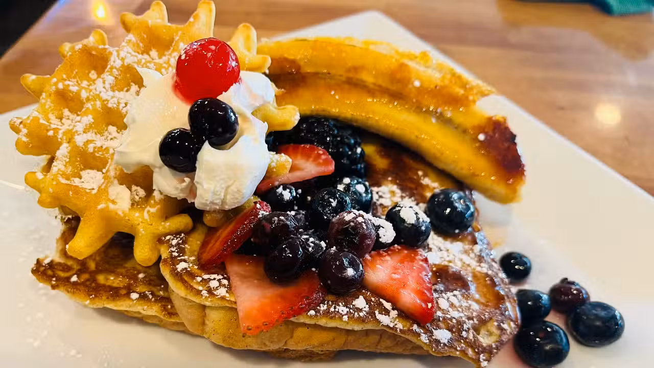 Banana Split French Toast with Mascarpone - Uptown Food & Spirits, Warren, RI