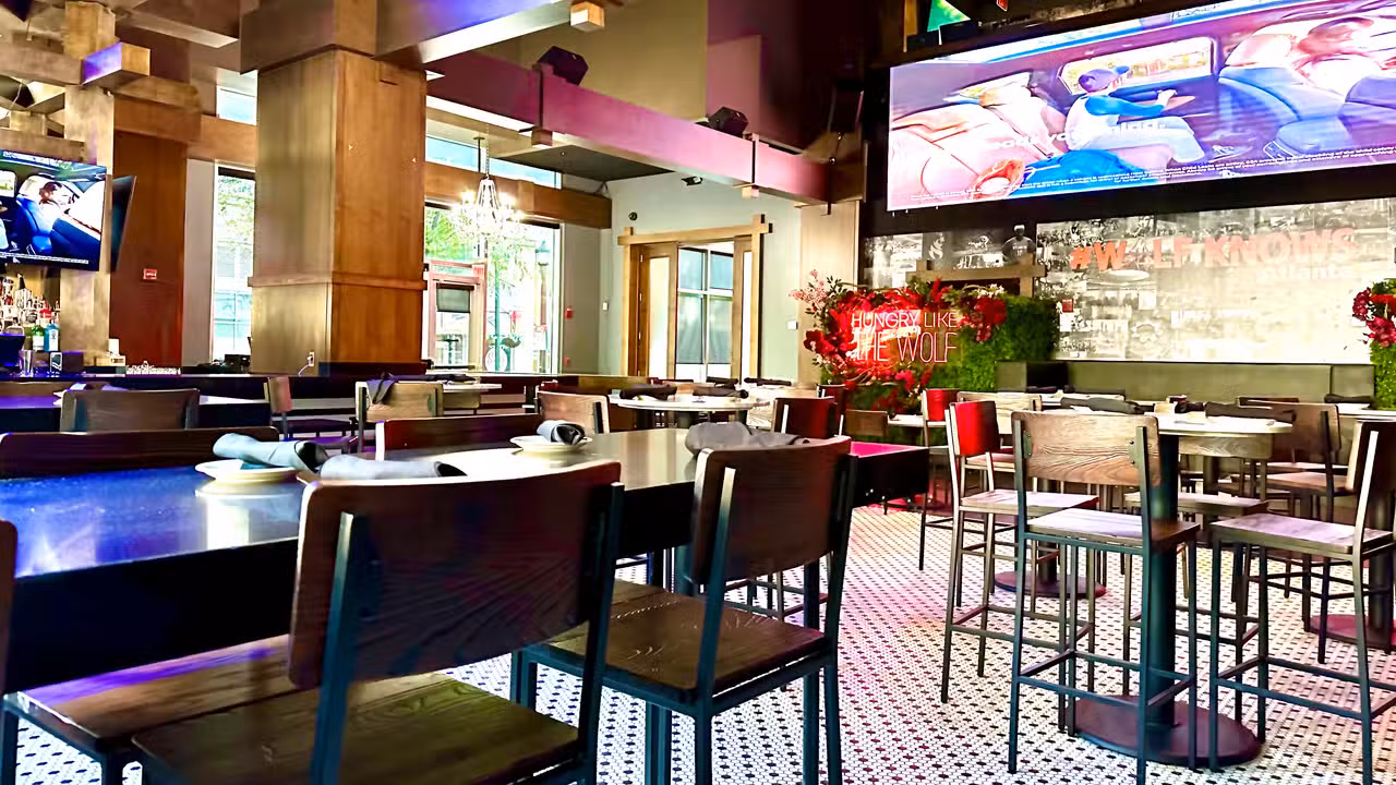 Sports pub with massive LED wall. - Wicked Wolf Atlanta, Atlanta, GA