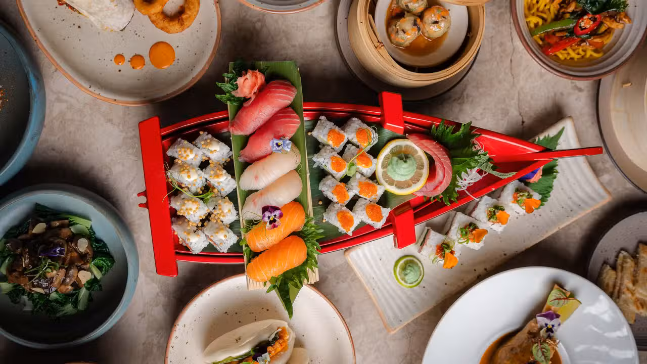 Assorted Asian dishes; vibrant sushi and dim sum. - GURA GURA - Covent Garden, London, Greater London