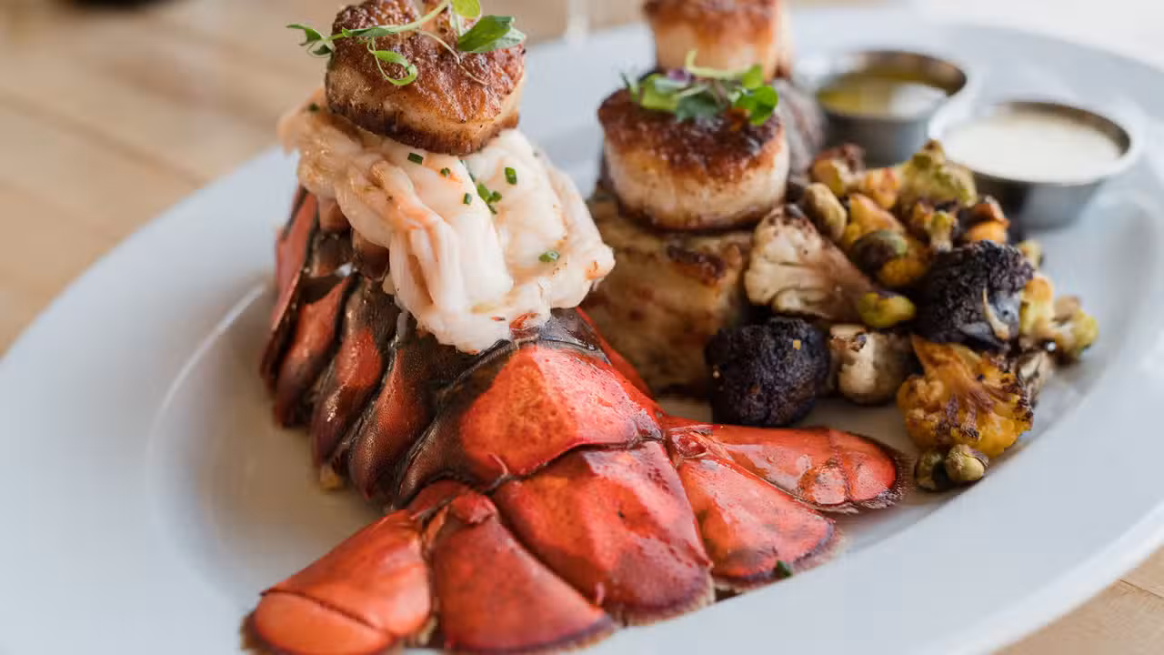 Wild Canadian Lobster Tail w/ Seared Main Scallops - Harbor Seafood & Steak Co, Salt Lake City, UT