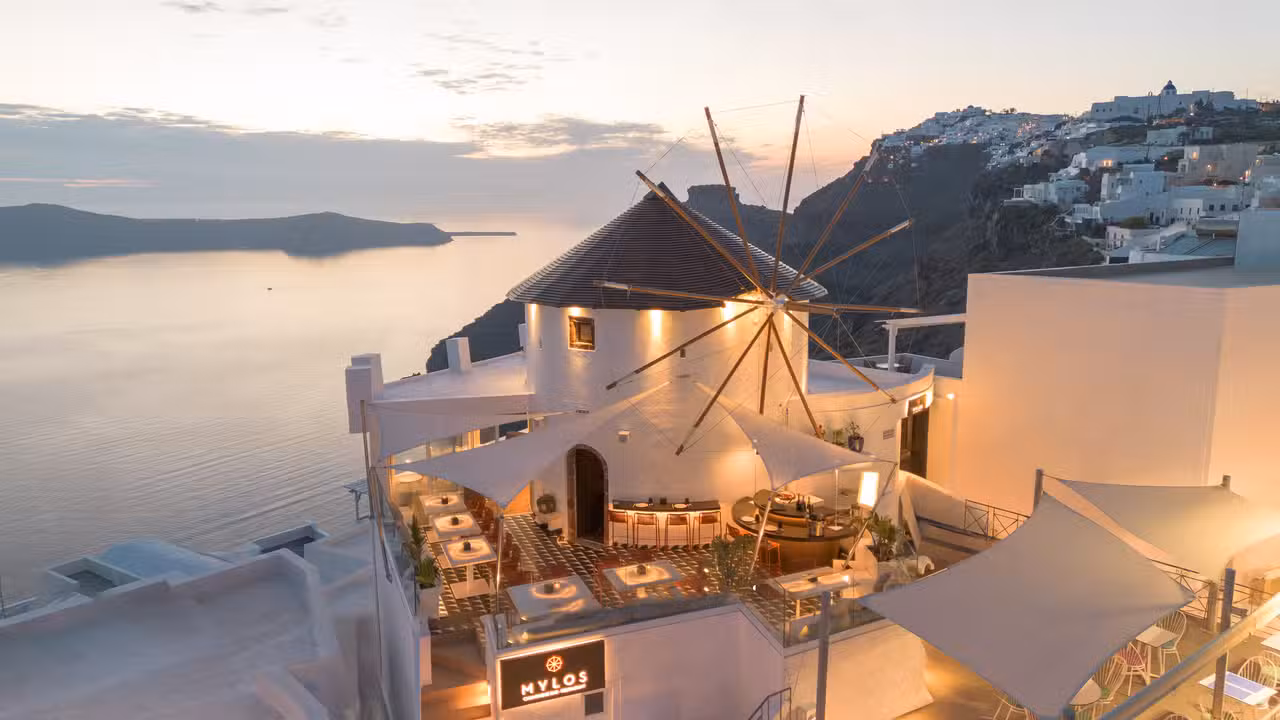 Experience fine dining on the Santorini Caldera - Mylos Restaurant Champagne Bar, Fira, South Aegean