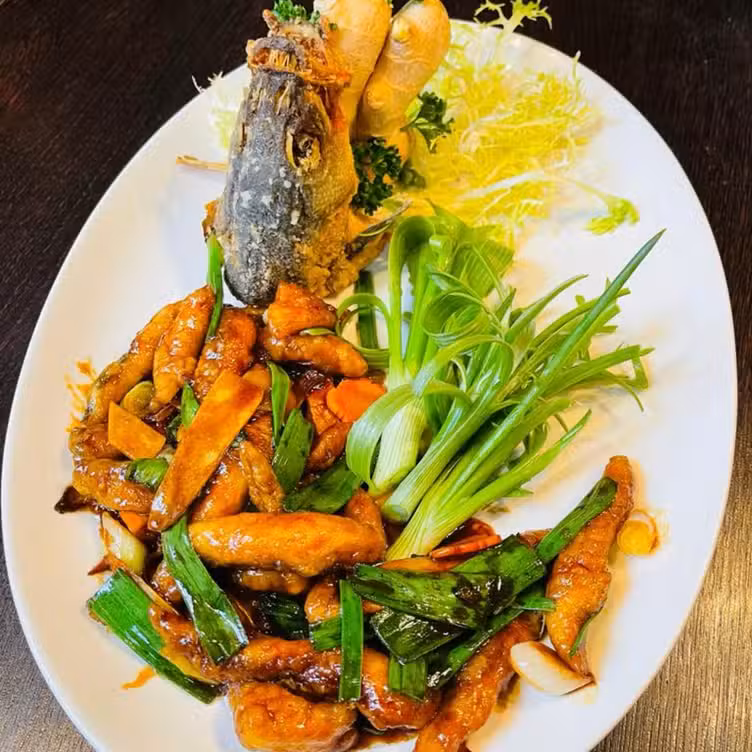 Sea Bass filets with ginger & spring onion - Plum Valley, London, 
