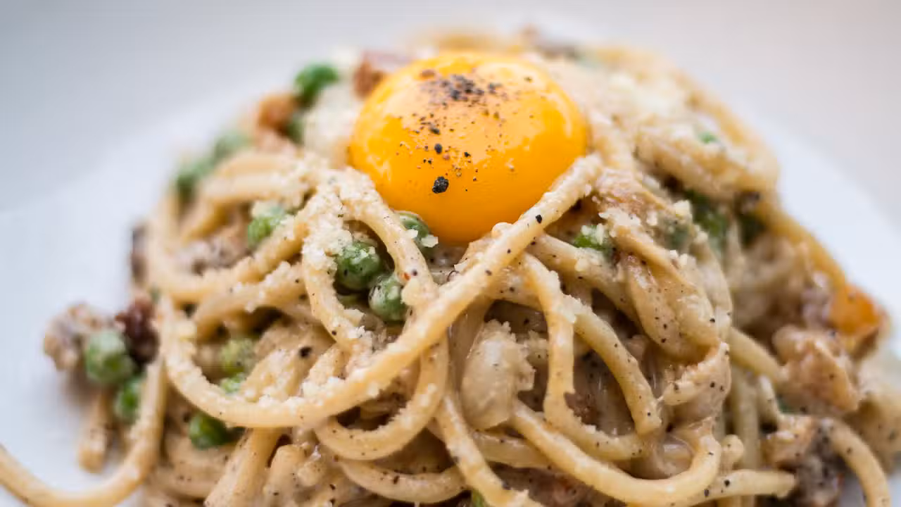 Bucatini carbonara, egg yolk, pancetta - Cello Italian Restaurant - Howell, Howell, MI