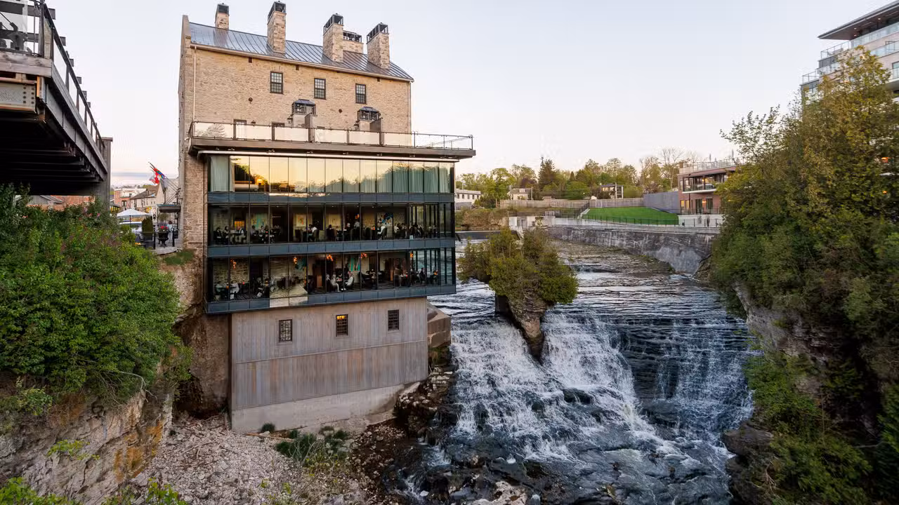 Elora Mill in Elora, Ontario - Exterior at Night - Elora Mill, Elora, ON