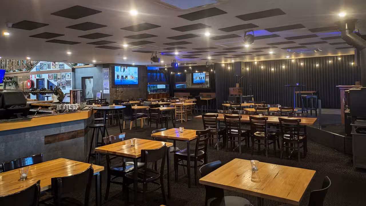 Eltham restaurant and bar area with wooden tables - Eltham Social, Eltham, AU-VIC